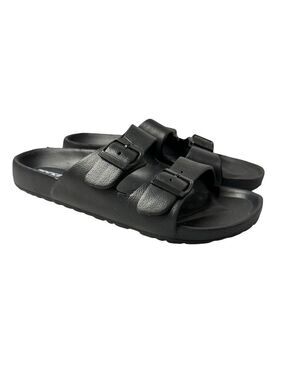 Rockin Huntington Buckle Slides Adjustable Black Rubber Unisex Size 42 US 11W 9M